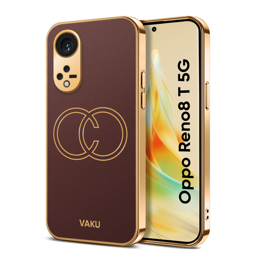 Vaku ® Oppo Reno8T 5G Skylar Series Leather Stitched Gold Electroplated Soft TPU Back Cover