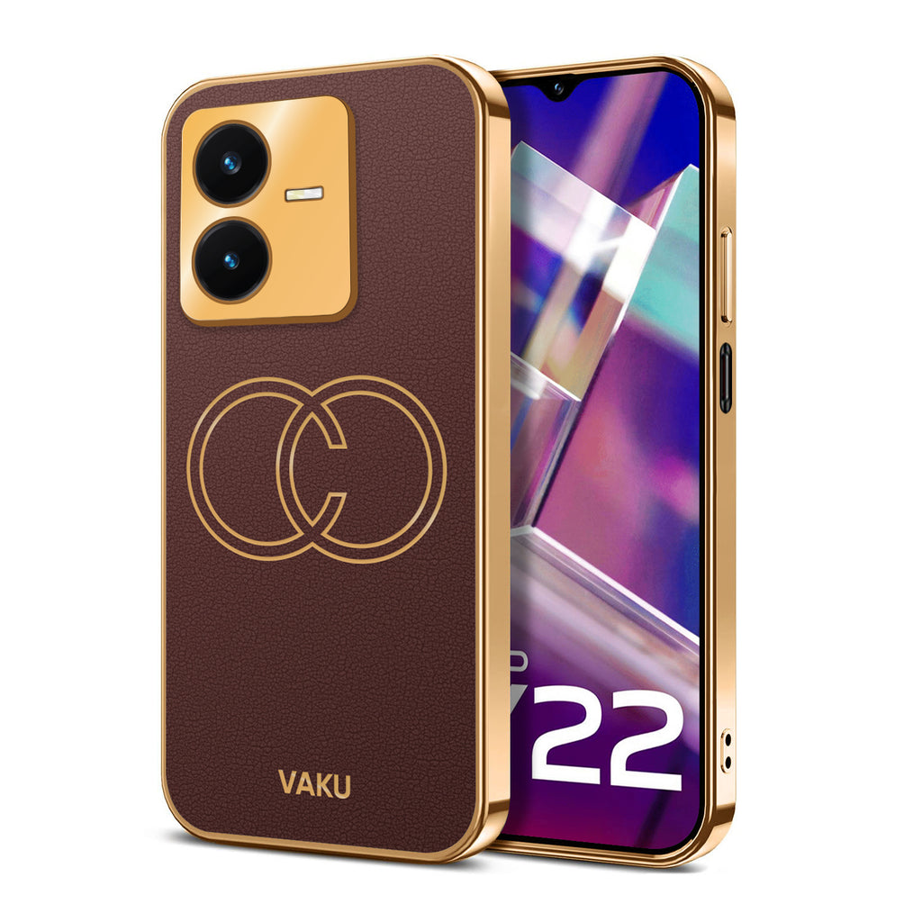 Vaku ® Vivo Y22 Skylar Leather Pattern Gold Electroplated Soft TPU Back Cover