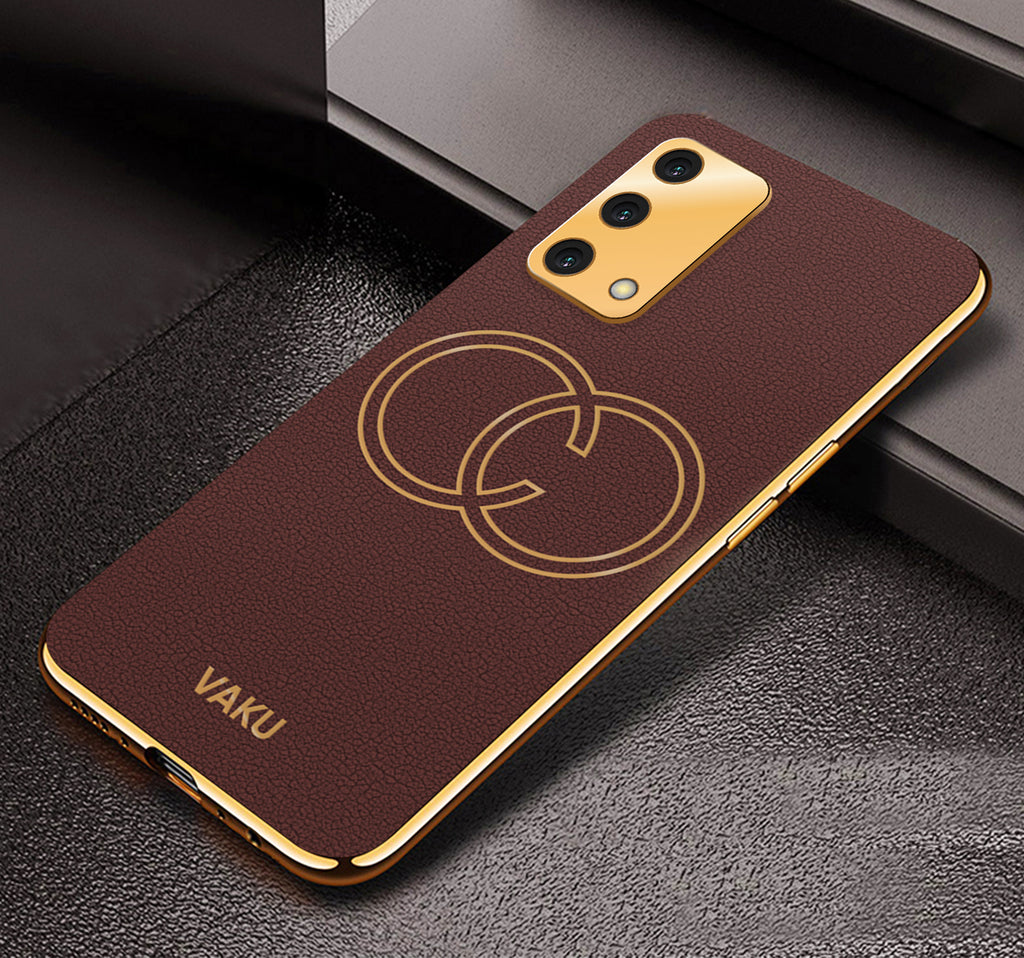 Vaku® Oppo F19s Skylar Leather Pattern Gold Electroplated Soft TPU Back Cover