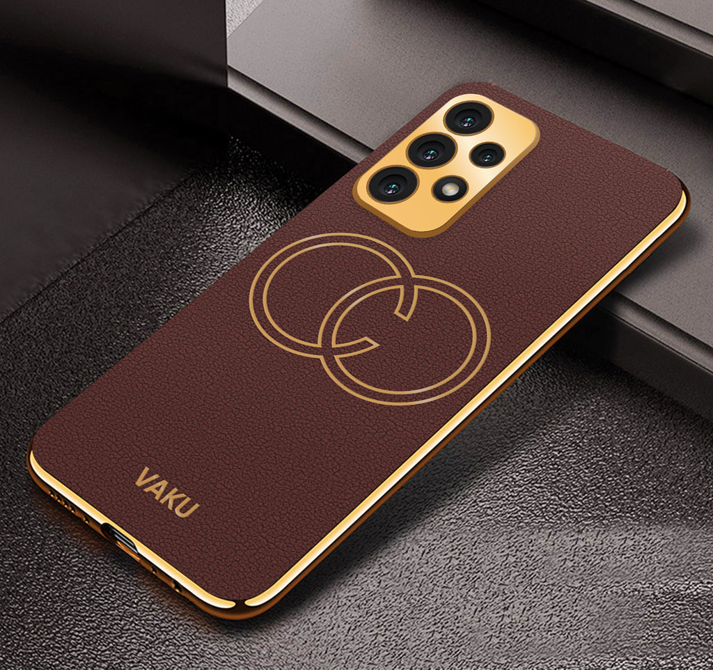 Vaku® Samsung Galaxy A53 5G Skylar Leather Pattern Gold Electroplated Soft TPU Back Cover