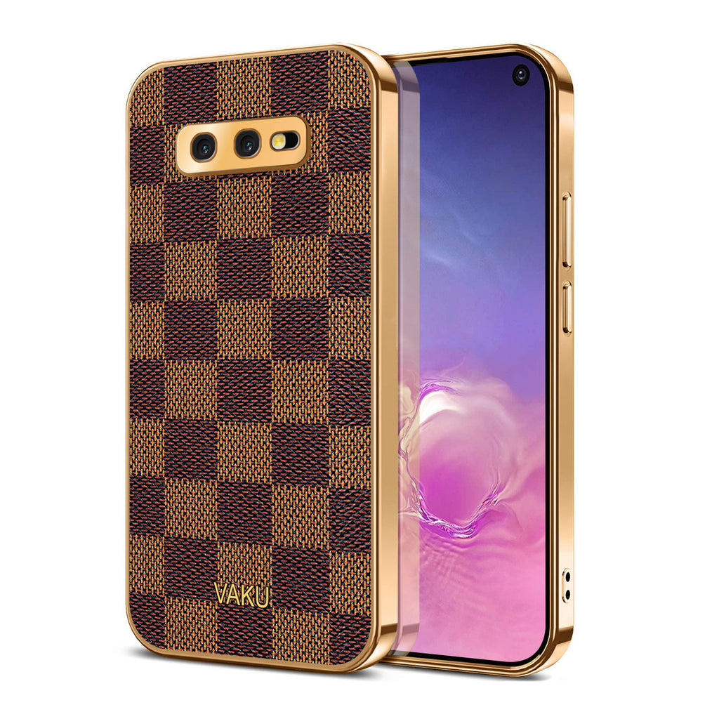 Vaku® Samsung Galaxy S10e Cheron Series Leather Stitched Gold Electroplated Soft TPU Back Cover