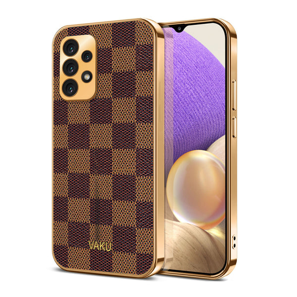 Vaku® Samsung Galaxy A53 5G Cheron Series Leather Stitched Gold Electroplated Soft TPU Back Cover