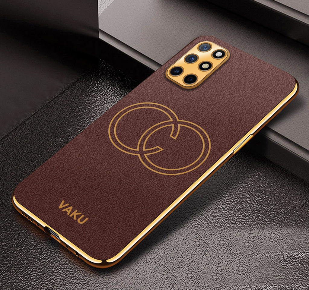 Vaku ® OnePlus 8T Skylar Leather Pattern Gold Electroplated Soft TPU Back Cover