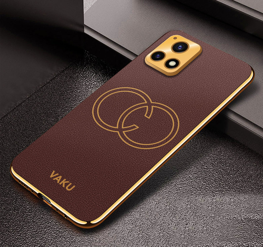 Vaku ® Vivo Y72 5G Skylar Leather Pattern Gold Electroplated Soft TPU Back Cover