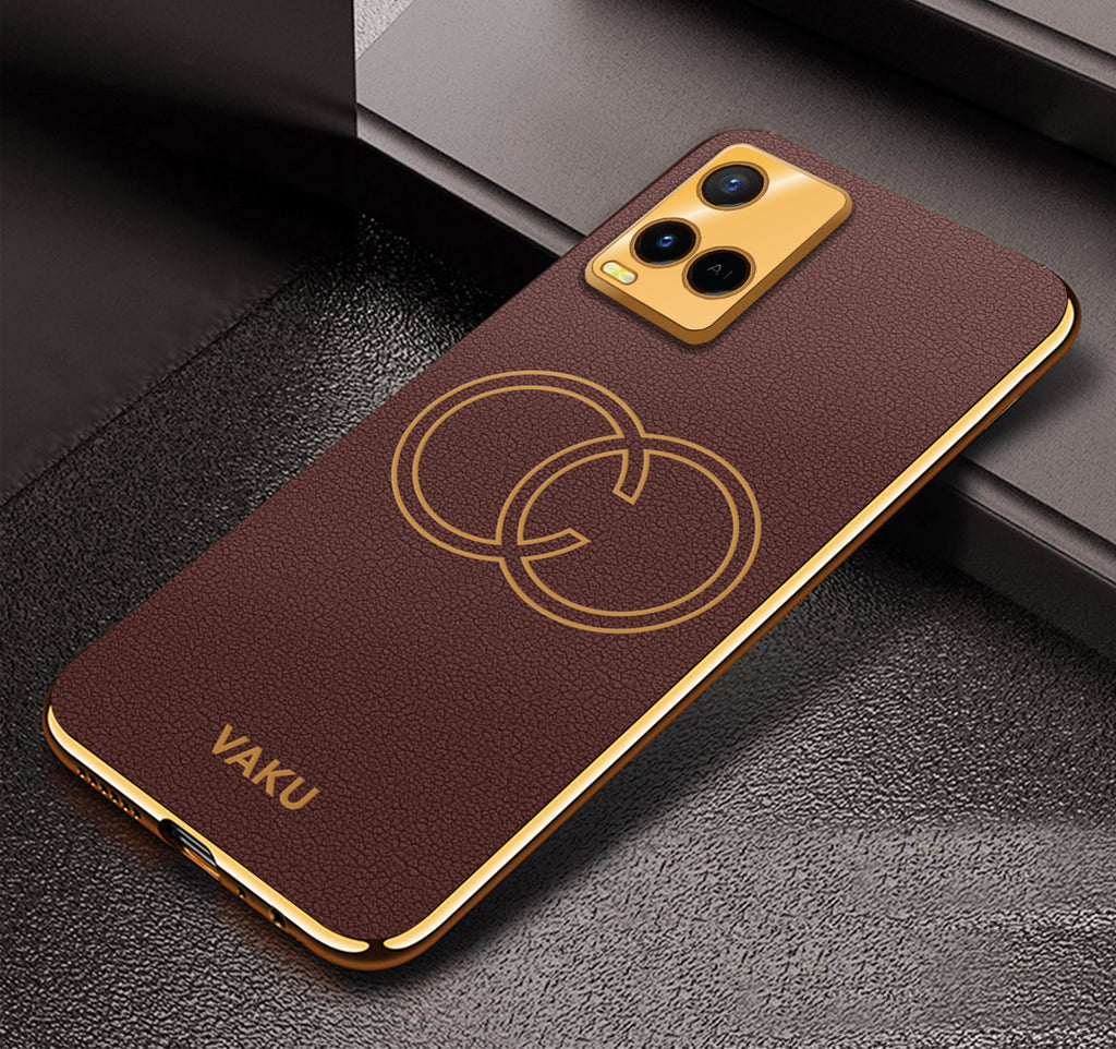 Vaku ® Vivo Y21 Skylar Leather Pattern Gold Electroplated Soft TPU Back Cover