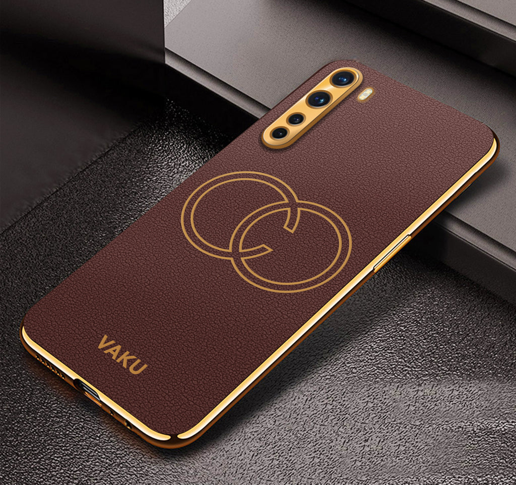 Vaku ® Oneplus Nord 4G Skylar Leather Pattern Gold Electroplated Soft TPU Back Cover