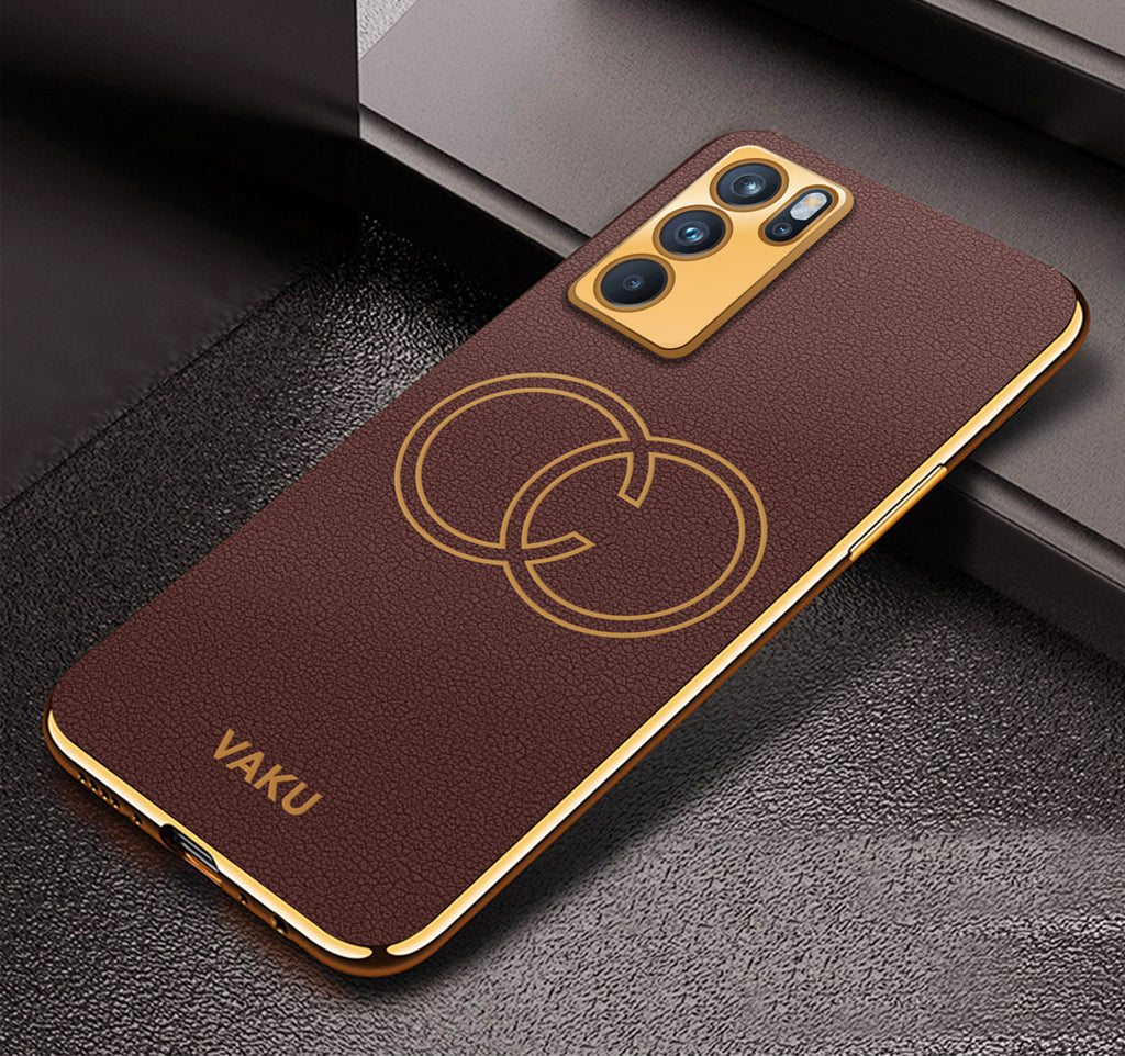 Vaku ® Oppo Reno6 5G Skylar Leather Pattern Gold Electroplated Soft TPU Back Cover