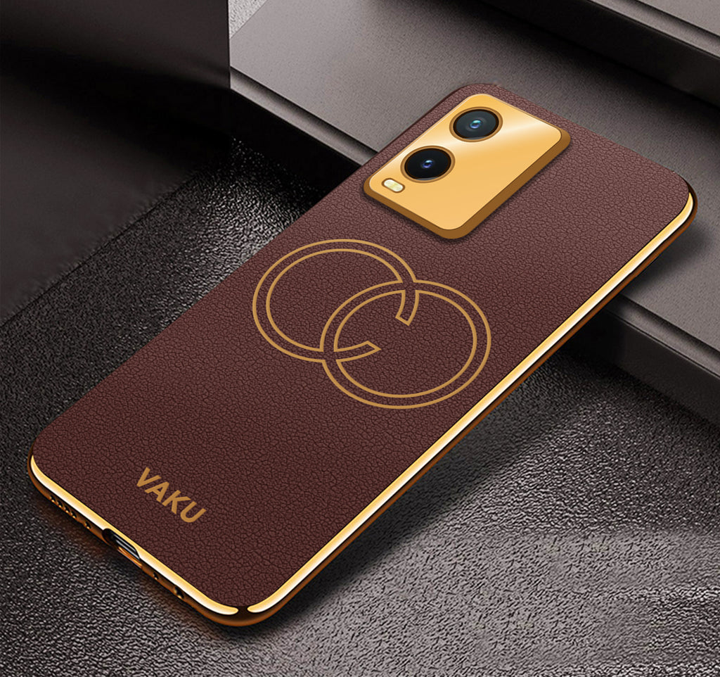 Vaku ® Vivo T1x  Skylar Leather Pattern Gold Electroplated Soft TPU Back Cover