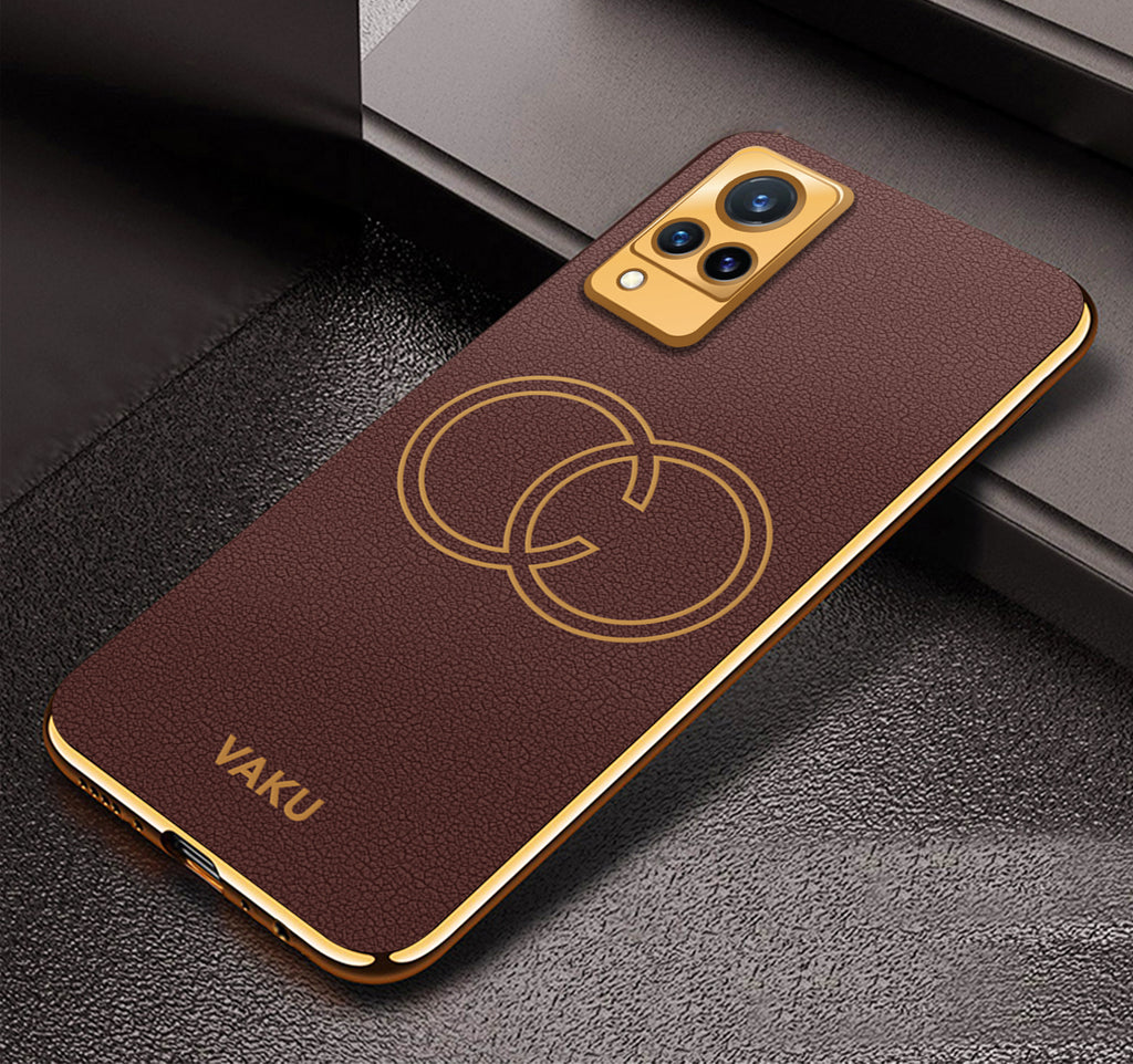 Vaku ® Vivo V21 5G Skylar Leather Finish Gold Electroplated Soft TPU Back Cover