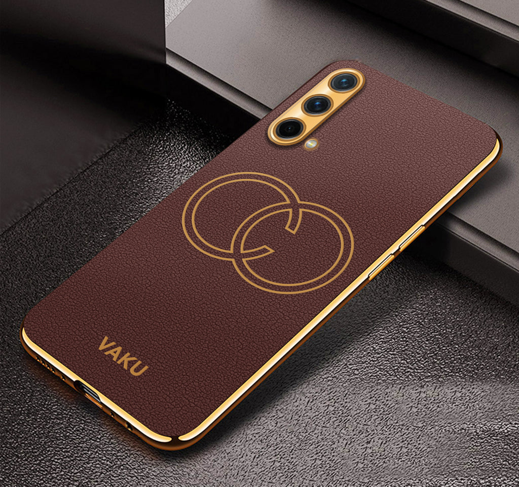 Vaku ® OnePlus Nord CE Skylar Leather Pattern Gold Electroplated Soft TPU Back Cover