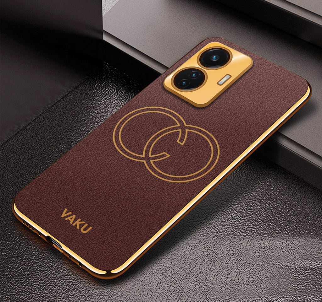 Vaku ® Vivo T1 4G Skylar Leather Pattern Gold Electroplated Soft TPU Back Cover