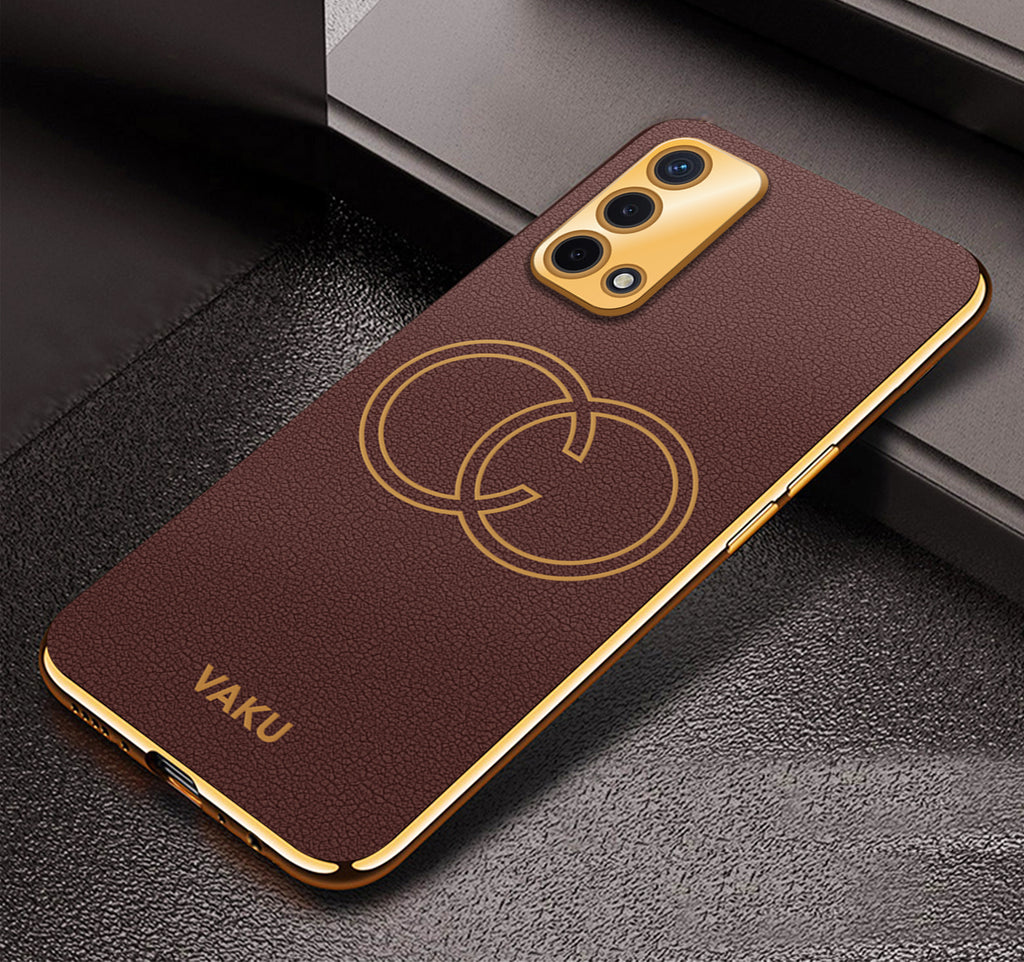 Vaku ® Oppo F19s Skylar Leather Pattern Gold Electroplated Soft TPU Back Cover