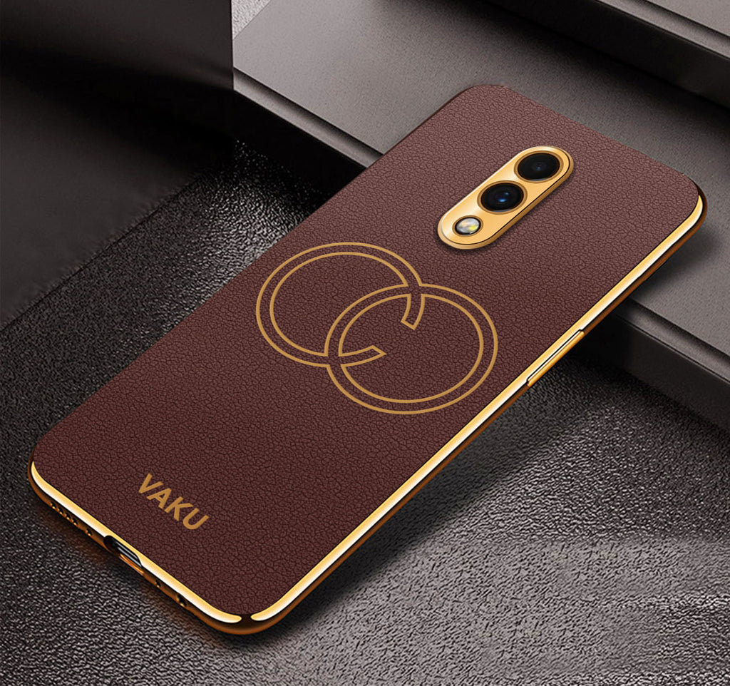 Vaku ® Oneplus 7 Skylar Leather Pattern Gold Electroplated Soft TPU Back Cover