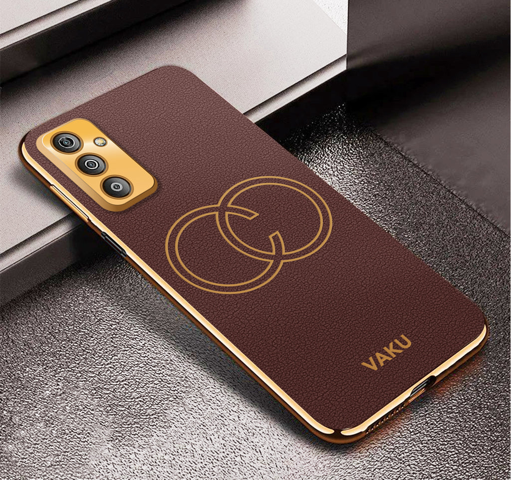 Vaku ® Samsung Galaxy F23 5G Skylar Leather Pattern Gold Electroplated Soft TPU Back Cover