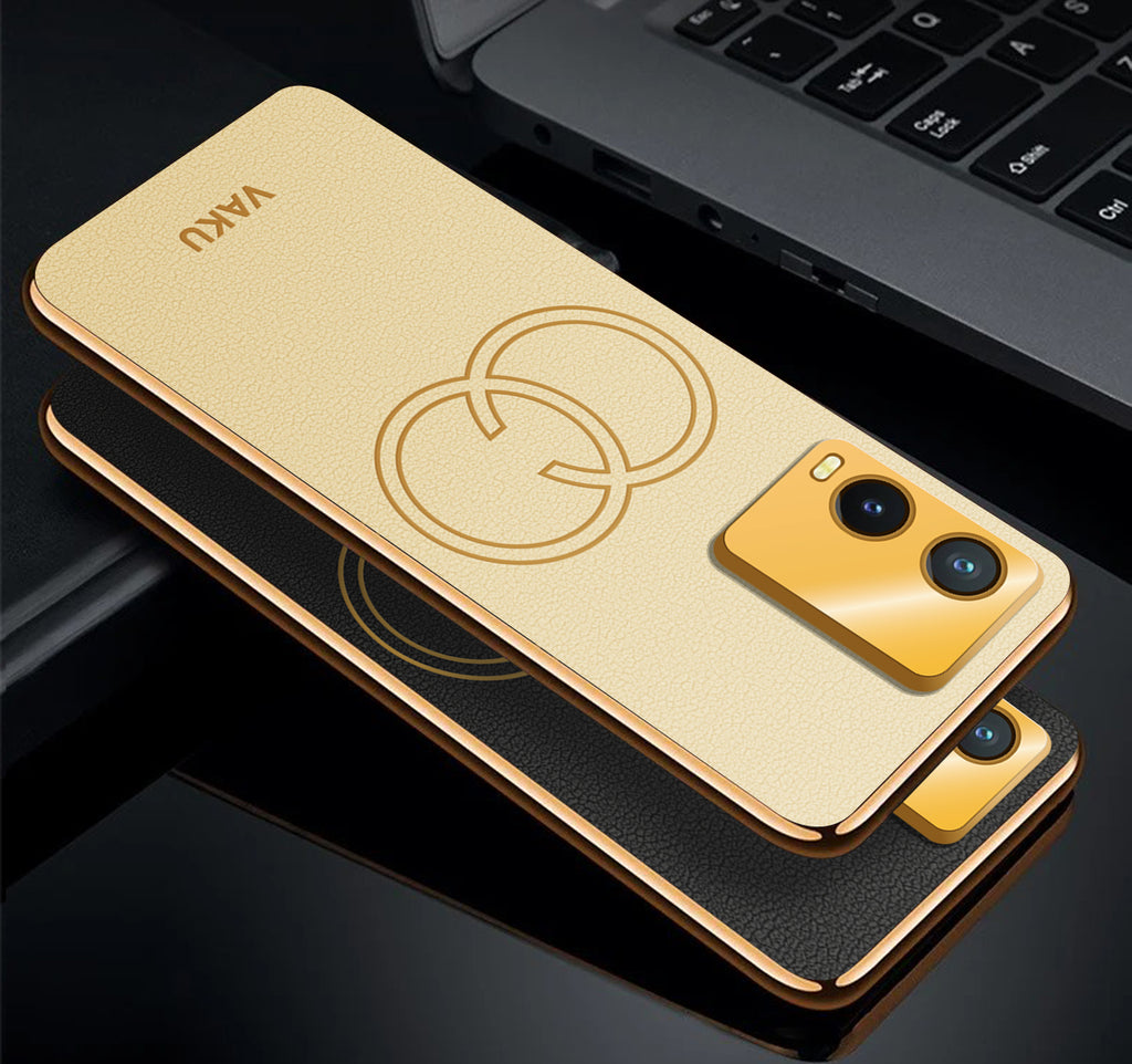 Vaku ® Vivo T1x  Skylar Leather Pattern Gold Electroplated Soft TPU Back Cover