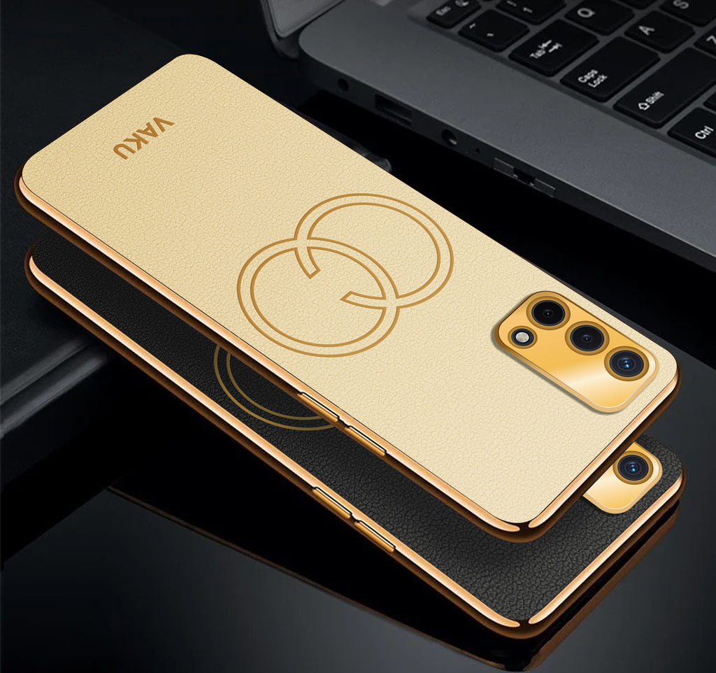 Vaku ® Oppo F19s Skylar Leather Pattern Gold Electroplated Soft TPU Back Cover