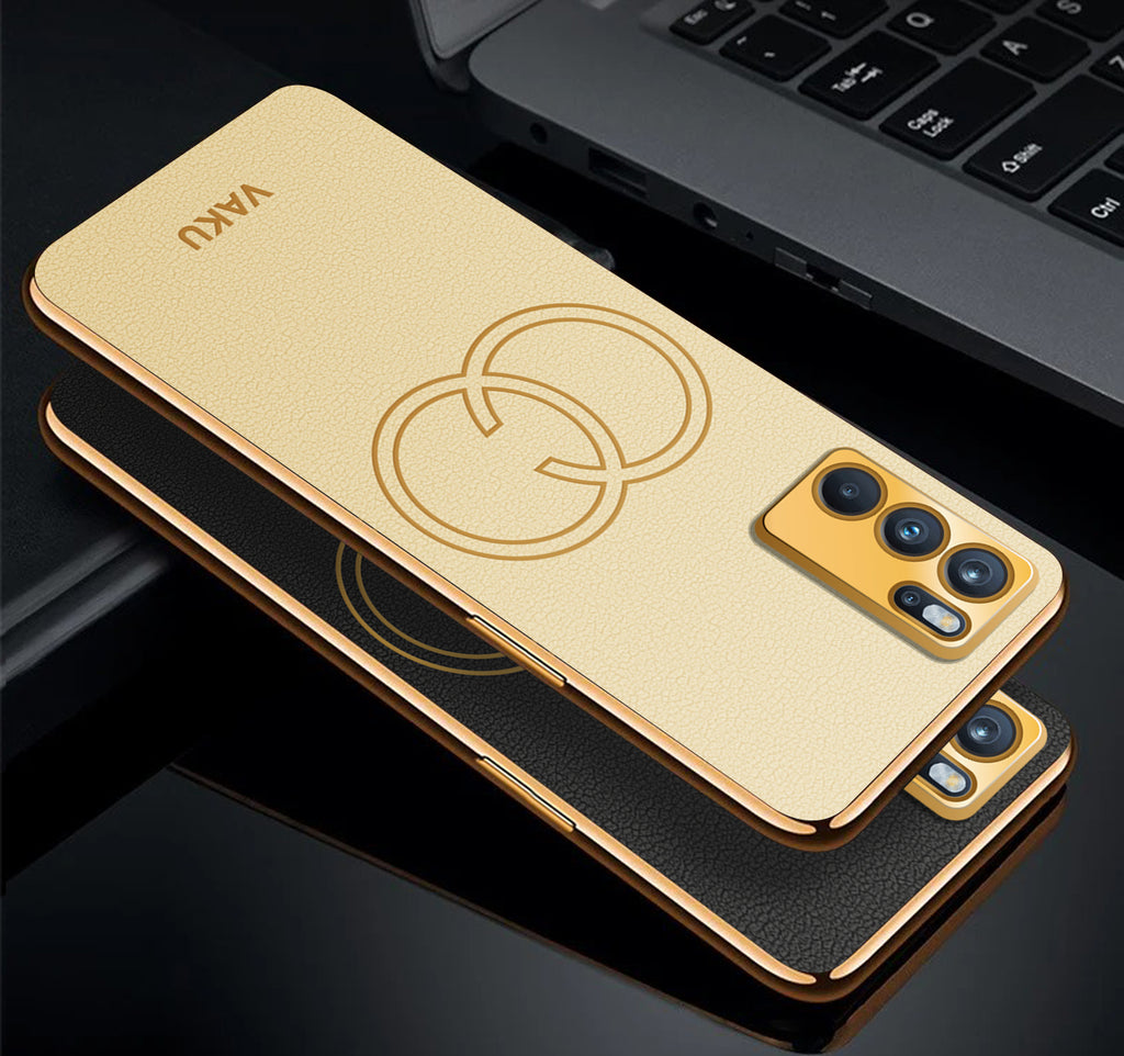 Vaku ® Oppo Reno6 5G Skylar Leather Pattern Gold Electroplated Soft TPU Back Cover