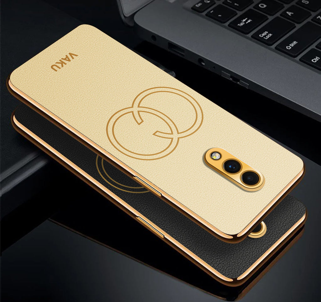 Vaku ® Oneplus 7 Skylar Leather Pattern Gold Electroplated Soft TPU Back Cover