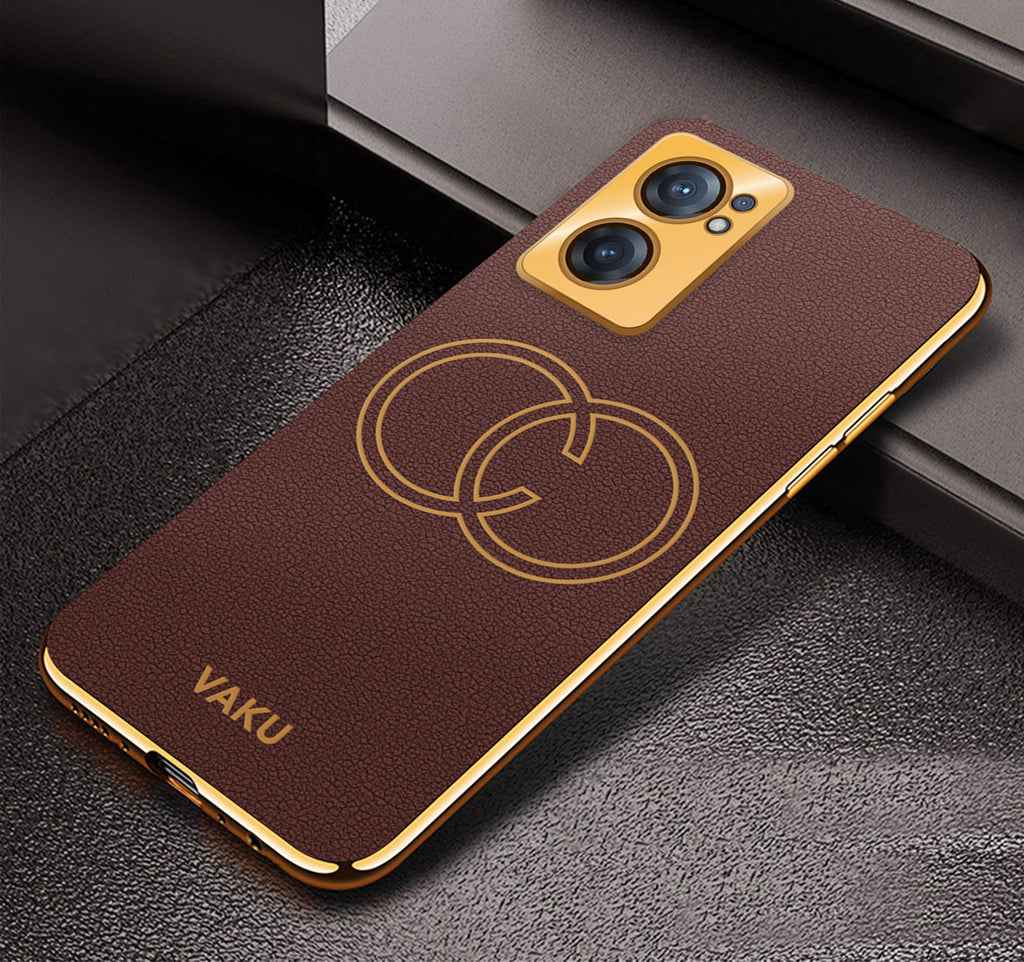 Vaku ® Oppo Reno7 5G Skylar Leather Pattern Gold Electroplated Soft TPU Back Cover