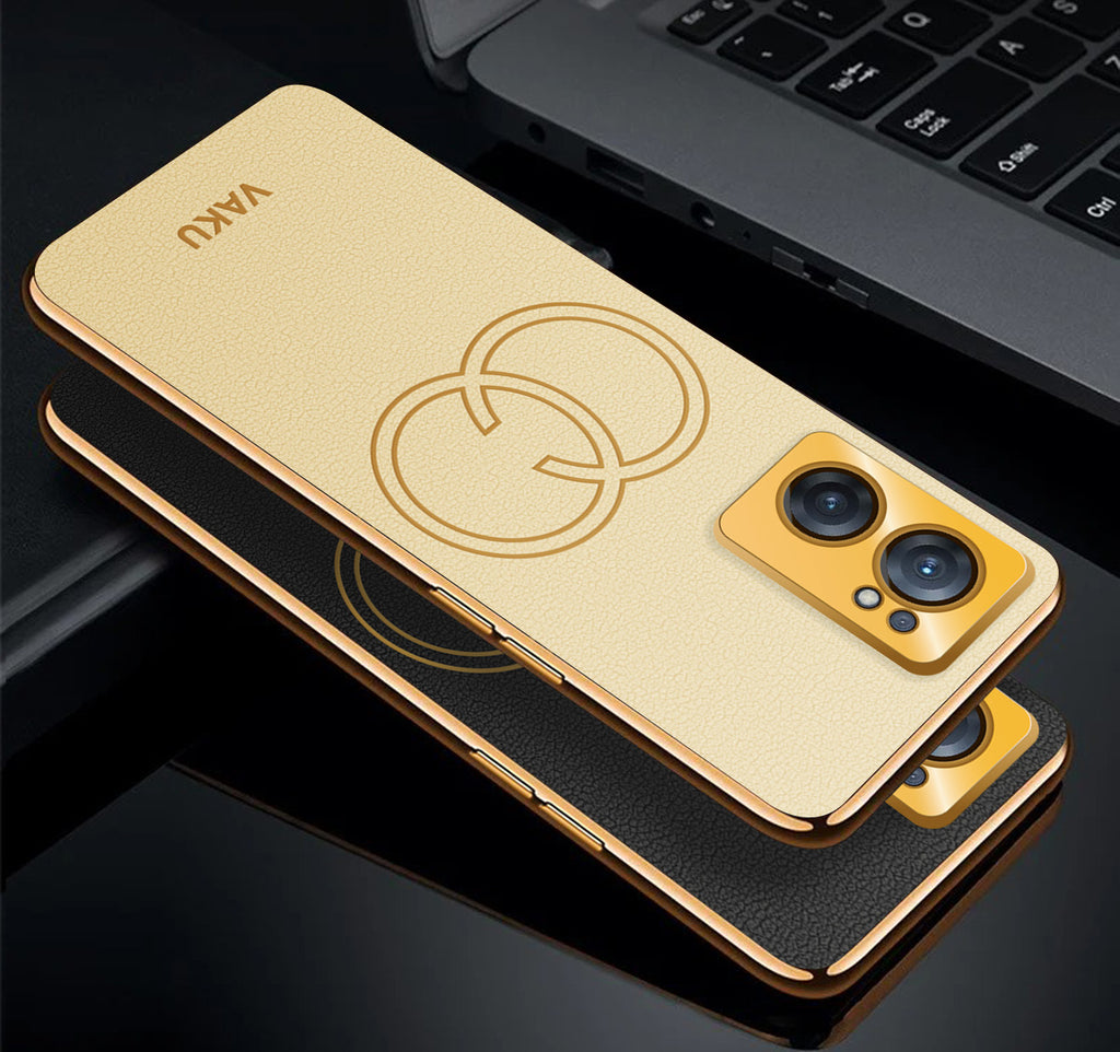 Vaku ® Oppo Reno7 5G Skylar Leather Pattern Gold Electroplated Soft TPU Back Cover