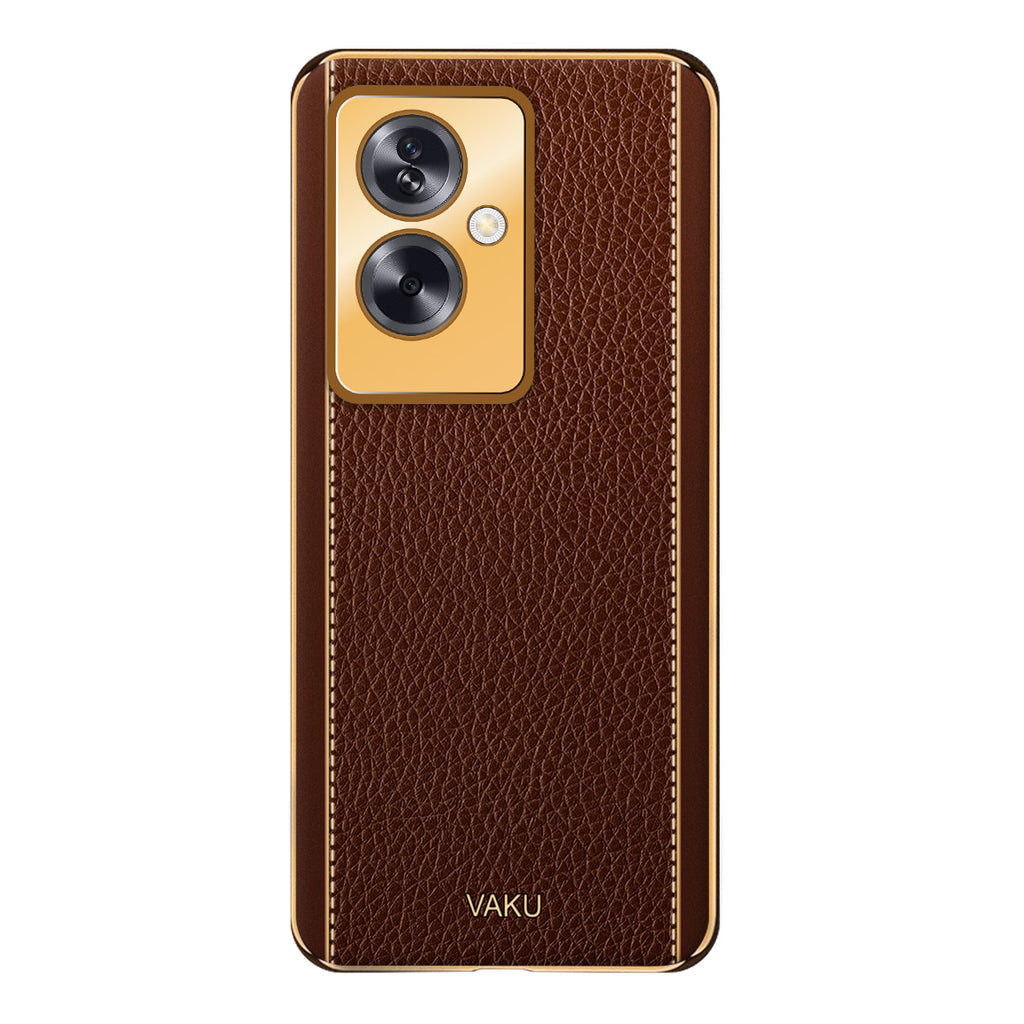 Vaku ® Oppo A79 5G Luxemberg Leather Pattern Gold Electroplated Soft TPU Back Cover