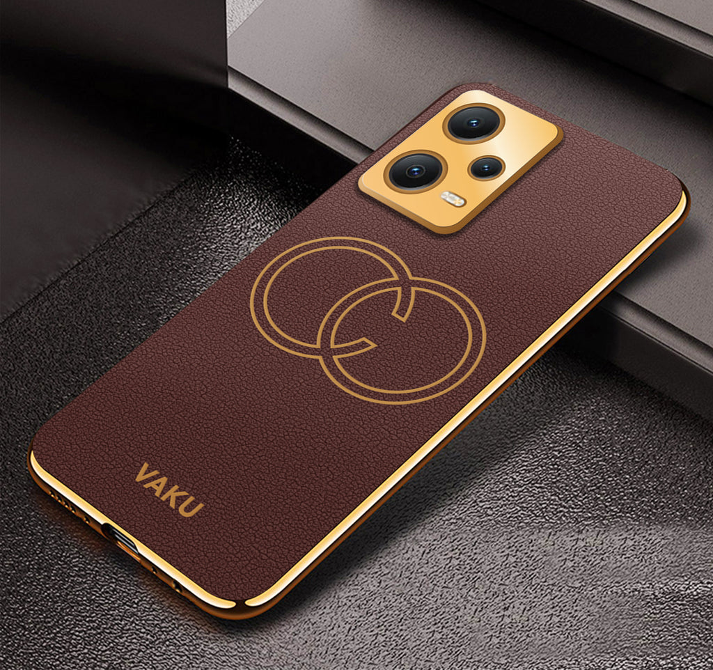 Vaku ® Xiaomi Redmi Note 12 Pro Plus 5G Skylar Leather Pattern Gold Electroplated Soft TPU Back Cover