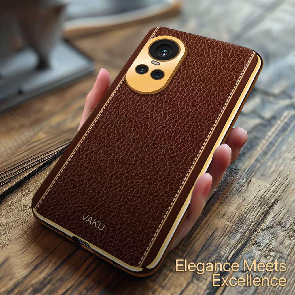 Vaku ® Oppo Reno10 Pro 5G Luxemberg Leather Pattern Gold Electroplated Soft TPU Back Cover