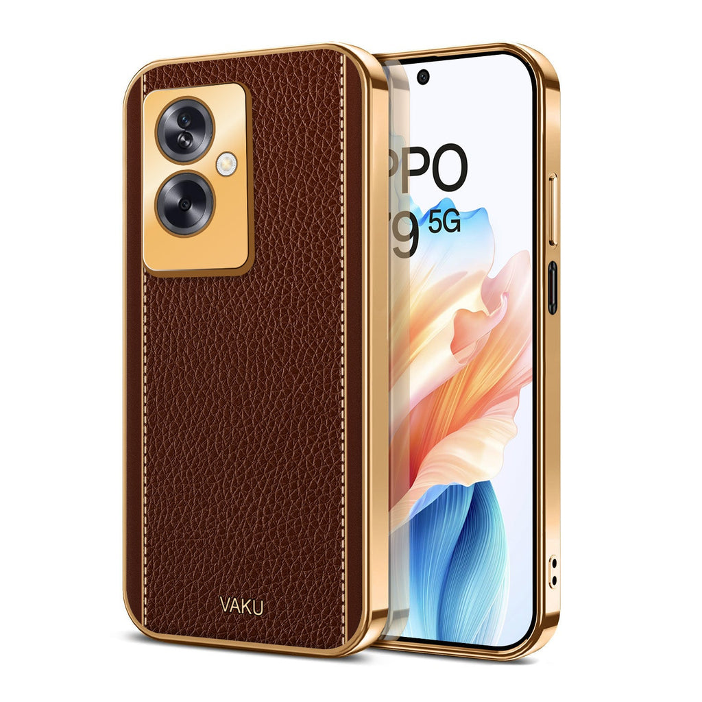 oppo A79 ジャンク Vaku® Oppo A79 5G Luxemberg Leather Pattern Gold Electroplated