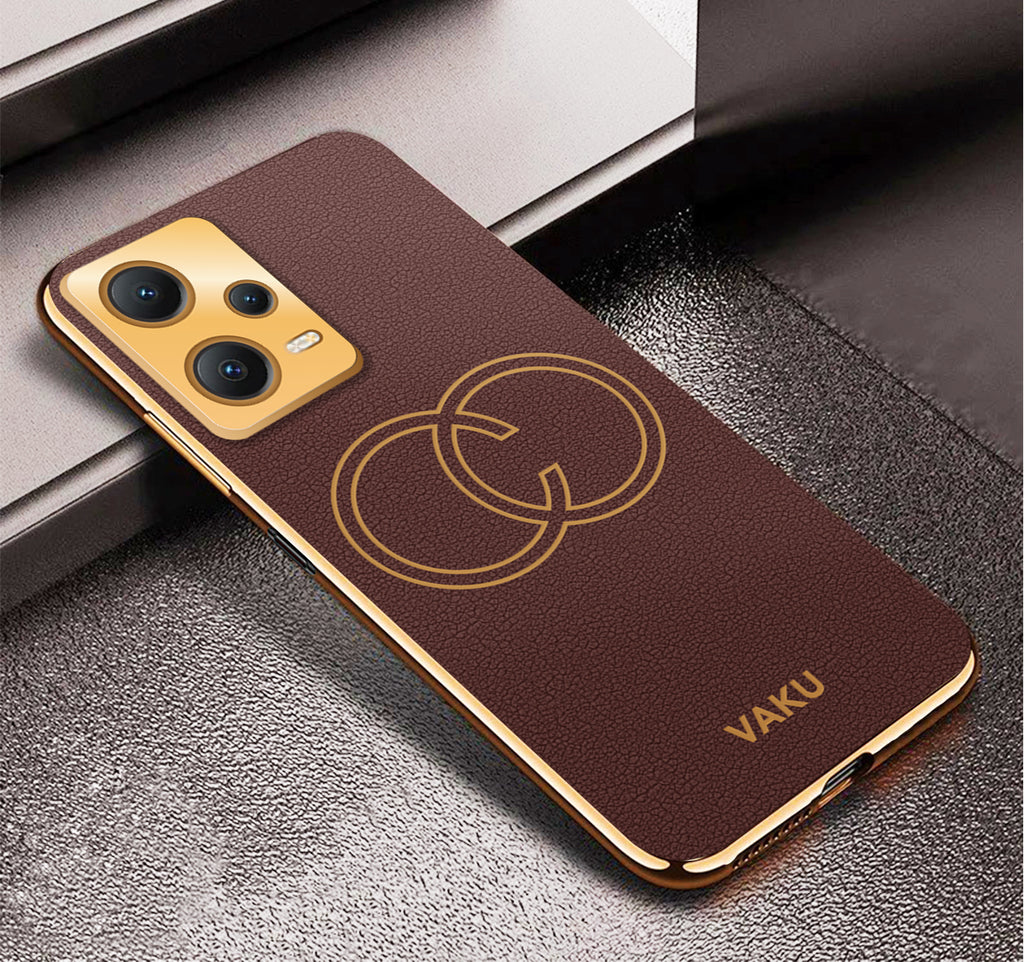 Vaku ® Xiaomi Redmi Note 12 Pro 5G Skylar Leather Pattern Gold Electroplated Soft TPU Back Cover