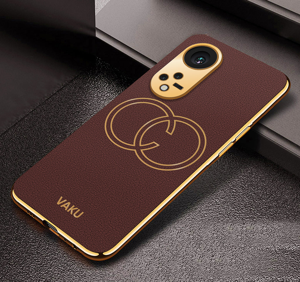 Vaku ® Oppo Reno8T 5G Skylar Series Leather Stitched Gold Electroplated Soft TPU Back Cover