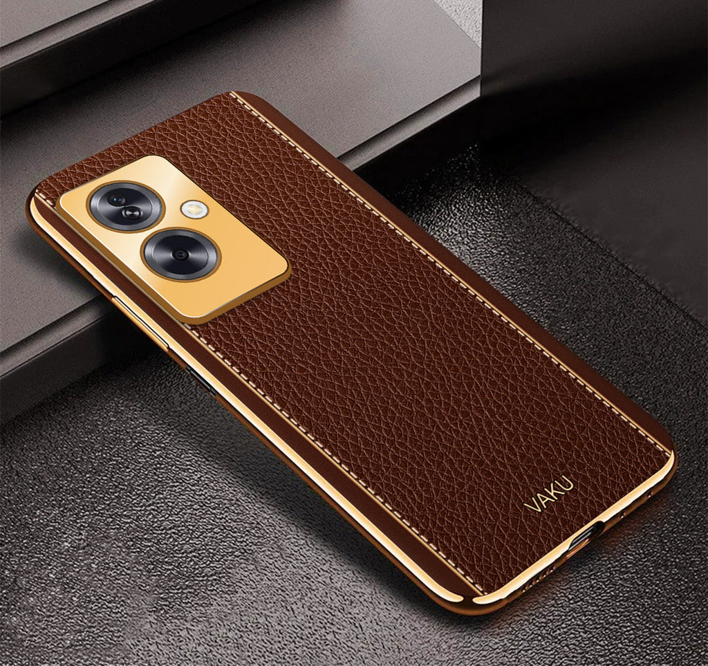 Vaku® Oppo A79 5G Luxemberg Leather Pattern Gold Electroplated Soft TPU Back Cover