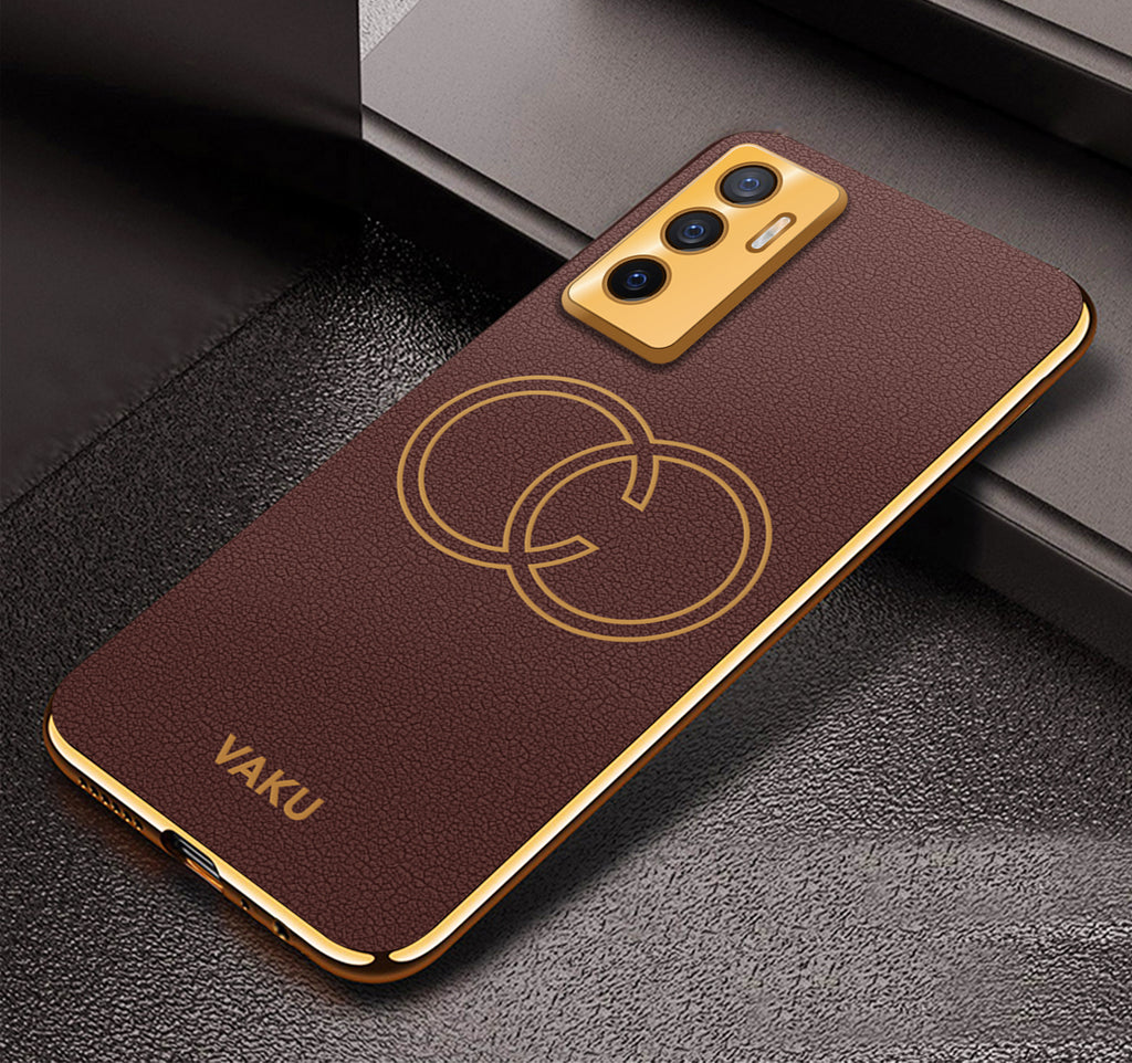 Vaku ® Vivo V23e 5G Skylar Leather Pattern Gold Electroplated Soft TPU Back Cover