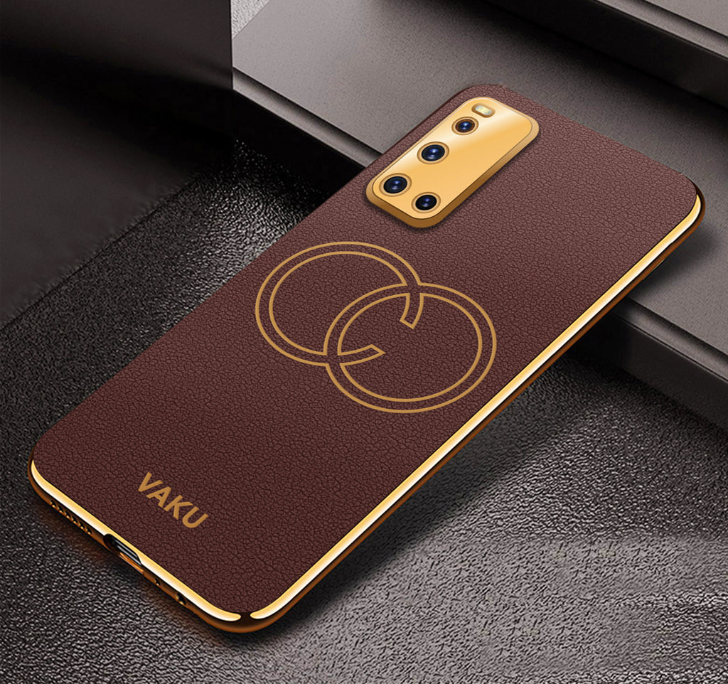 Vaku ® Vivo V19 Skylar Leather Pattern Gold Electroplated Soft TPU Back Cover