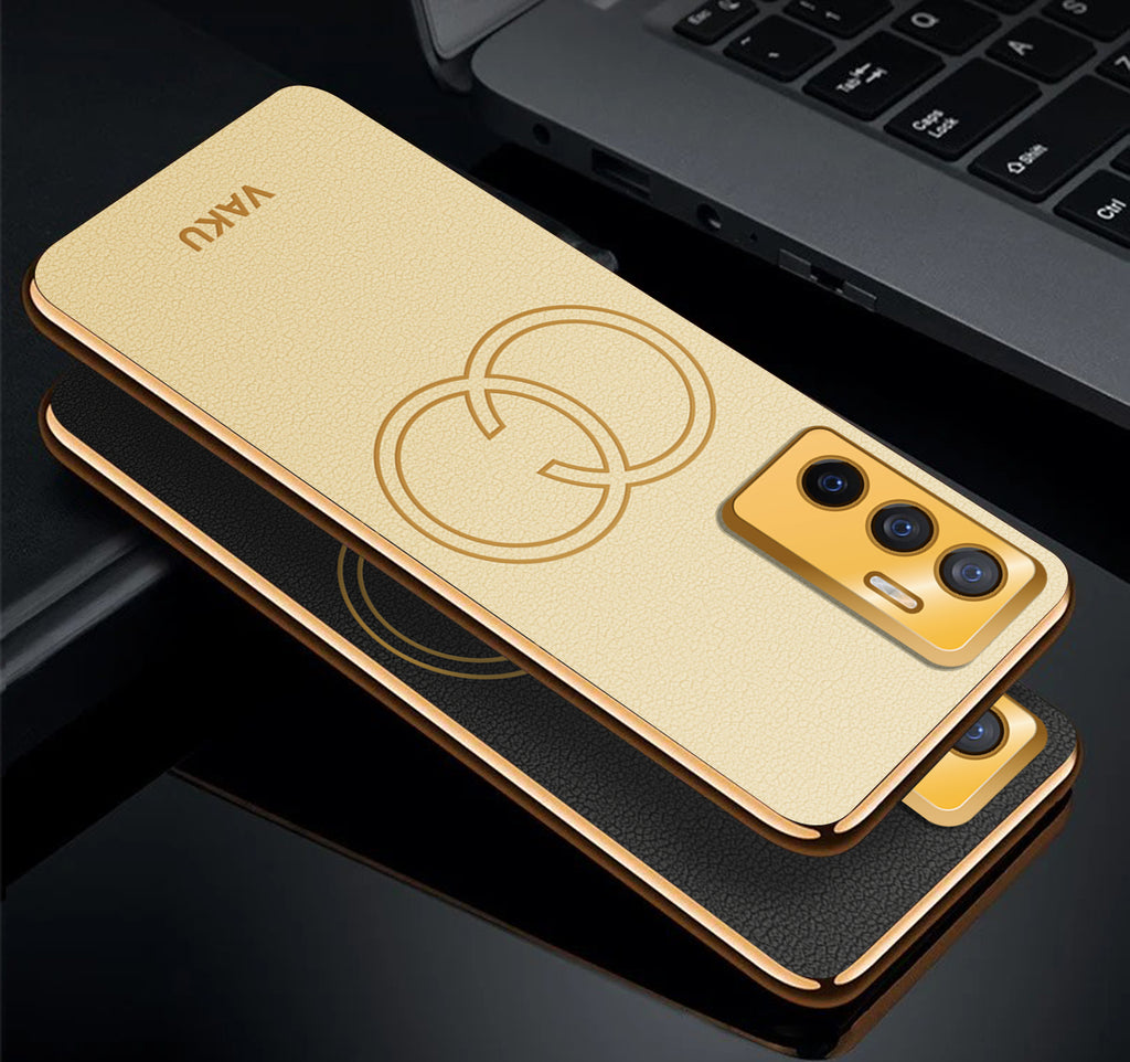 Vaku ® Vivo Y75 5G Skylar Leather Pattern Gold Electroplated Soft TPU Back Cover