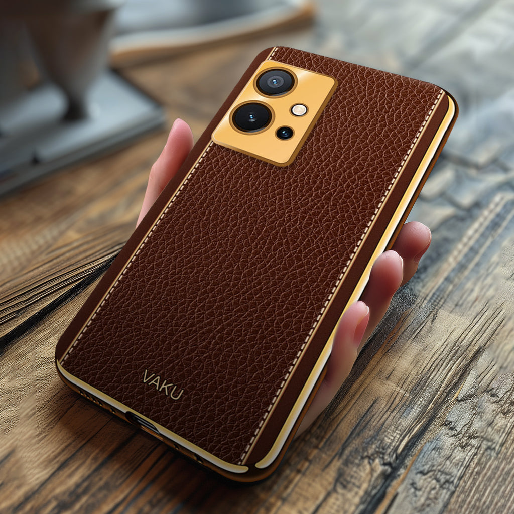 Vaku ® Vivo Y55s 5G Luxemberg Leather Pattern Gold Electroplated Soft TPU Back Cover