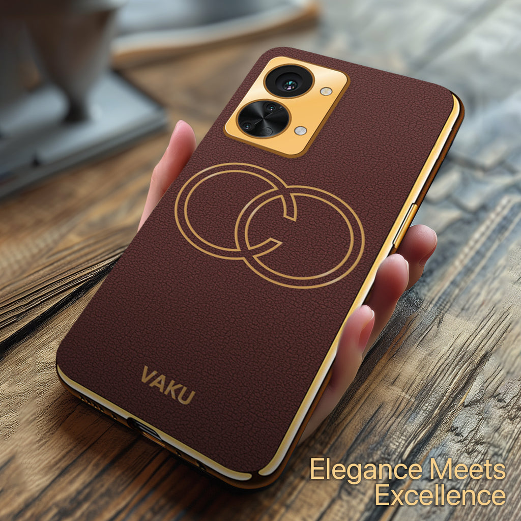 Vaku ® OnePlus Nord 2T 5G Skylar Series Leather Stitched Gold Electroplated Soft TPU Back Cover