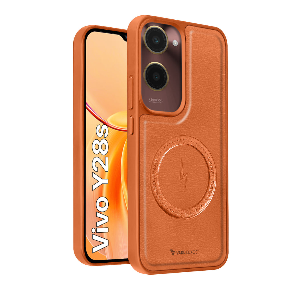 Vaku ® Vivo Y28s 5G Maxtron Leather Stitched Magnetic Magsafe Back Cover