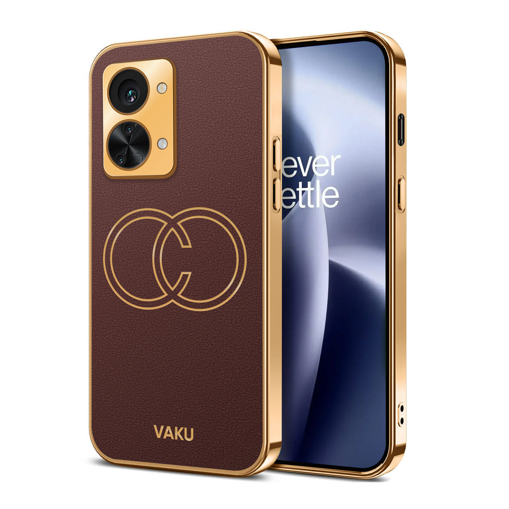 Vaku ® OnePlus Nord 2T 5G Skylar Series Leather Stitched Gold Electroplated Soft TPU Back Cover