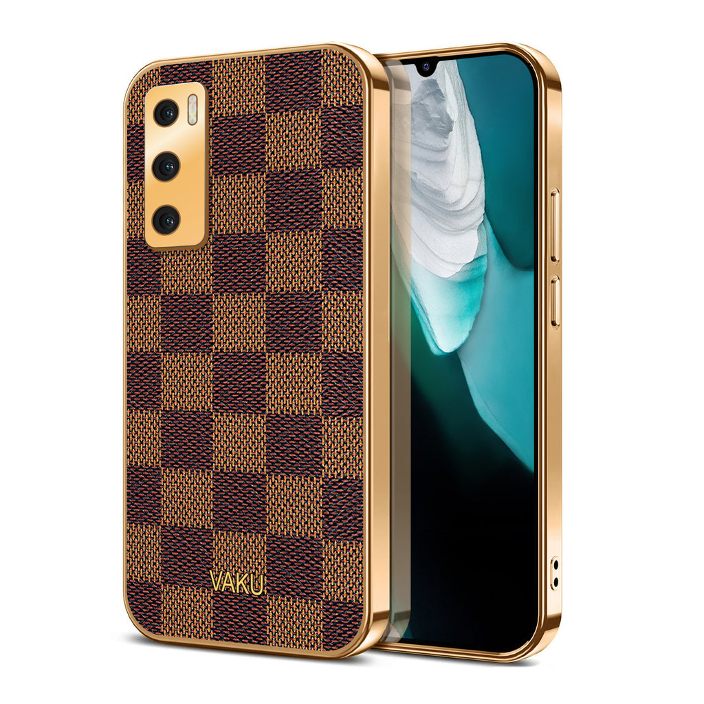 Vaku® Vivo V20 SE Cheron Leather Electroplated Soft TPU Back Cover