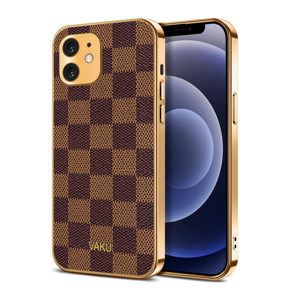 Vaku® Apple iPhone 12 Cheron Leather Electroplated Soft TPU Back Cover