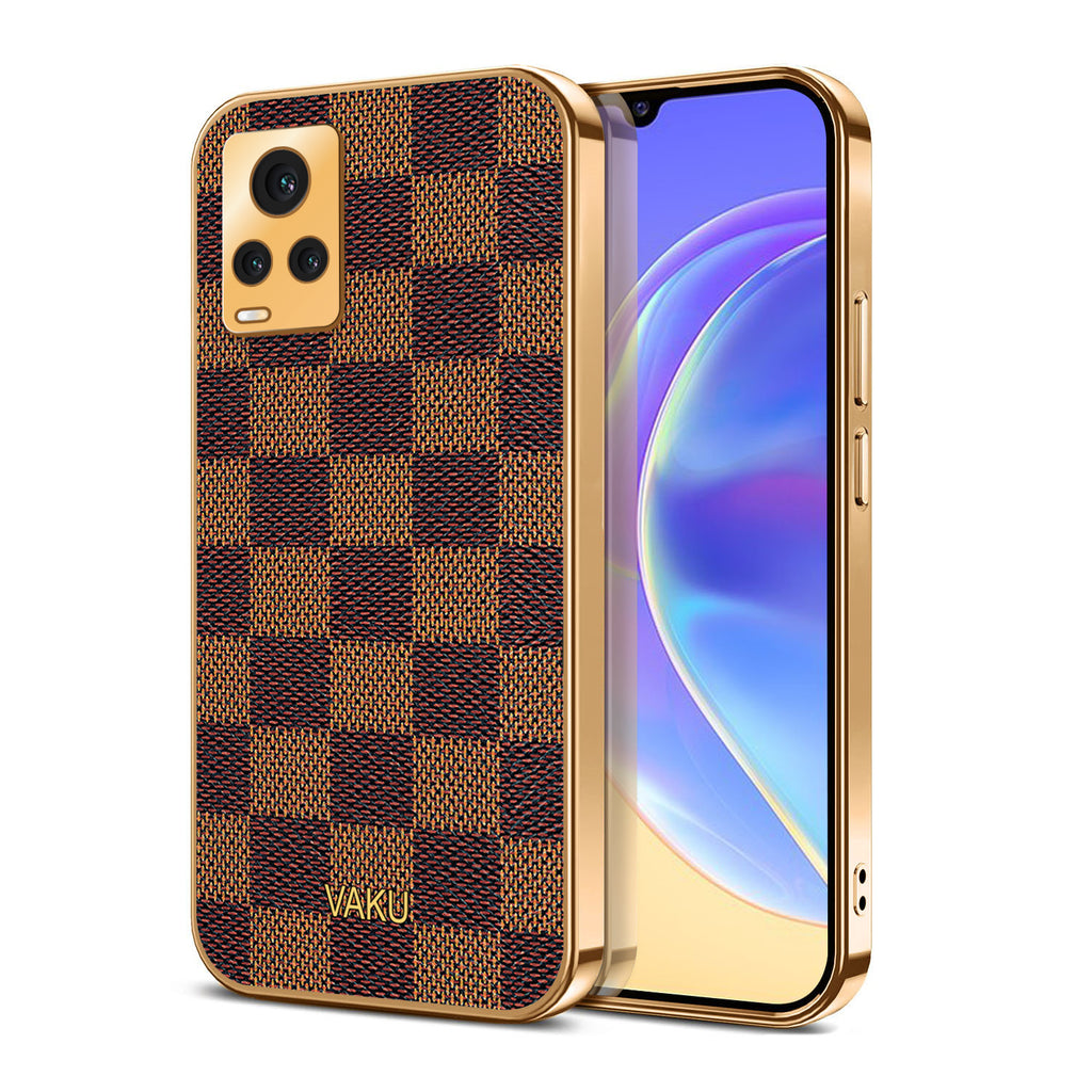 Vaku® Vivo V20 Cheron Leather Electroplated Soft TPU Back Cover