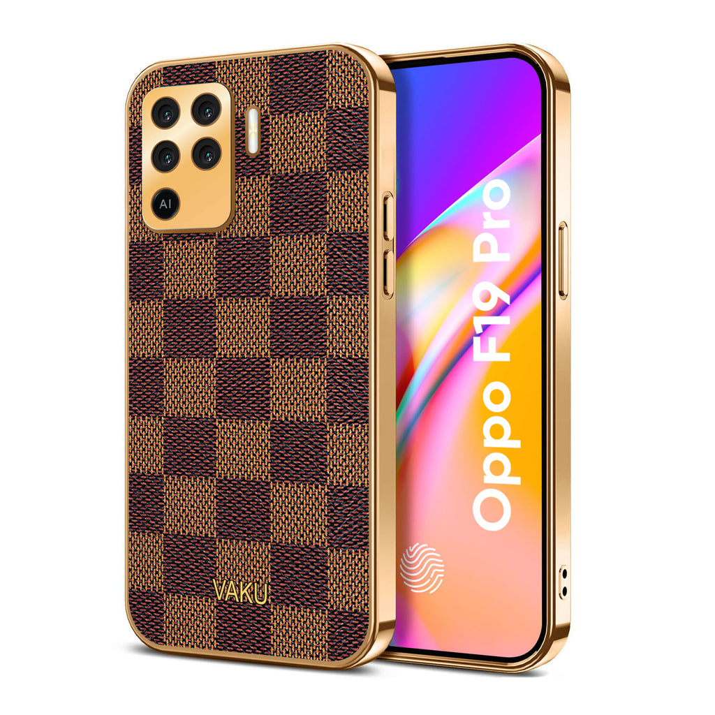 Vaku® Oppo F19 Pro Cheron Leather Electroplated Soft TPU Back Cover