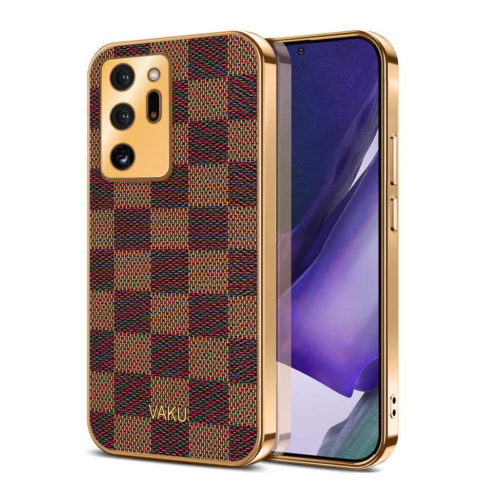 Vaku® Samsung Galaxy Note 20 Ultra Cheron Series Leather Stitched Gold Electroplated Soft TPU Back Cover