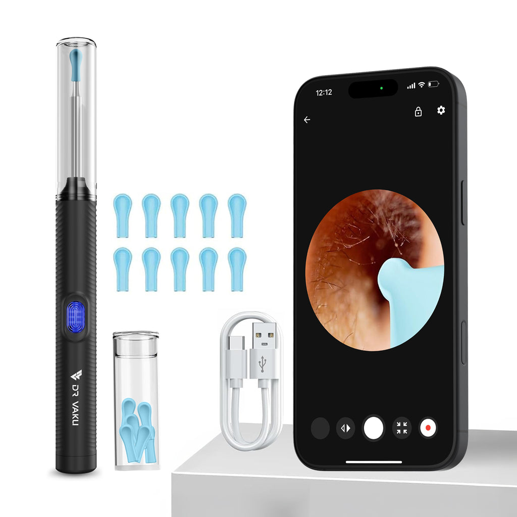 DR VAKU® Earocam Earwax Removal Tool with 1080p Wireless Camera Waterproof Visual Ear Scope Compatible with Android,iOS - Black