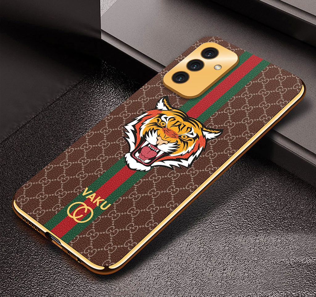 Vaku® Samsung Galaxy F23 Lynx Line Leather Stitched Gold Electroplated Soft TPU Back Cover Case