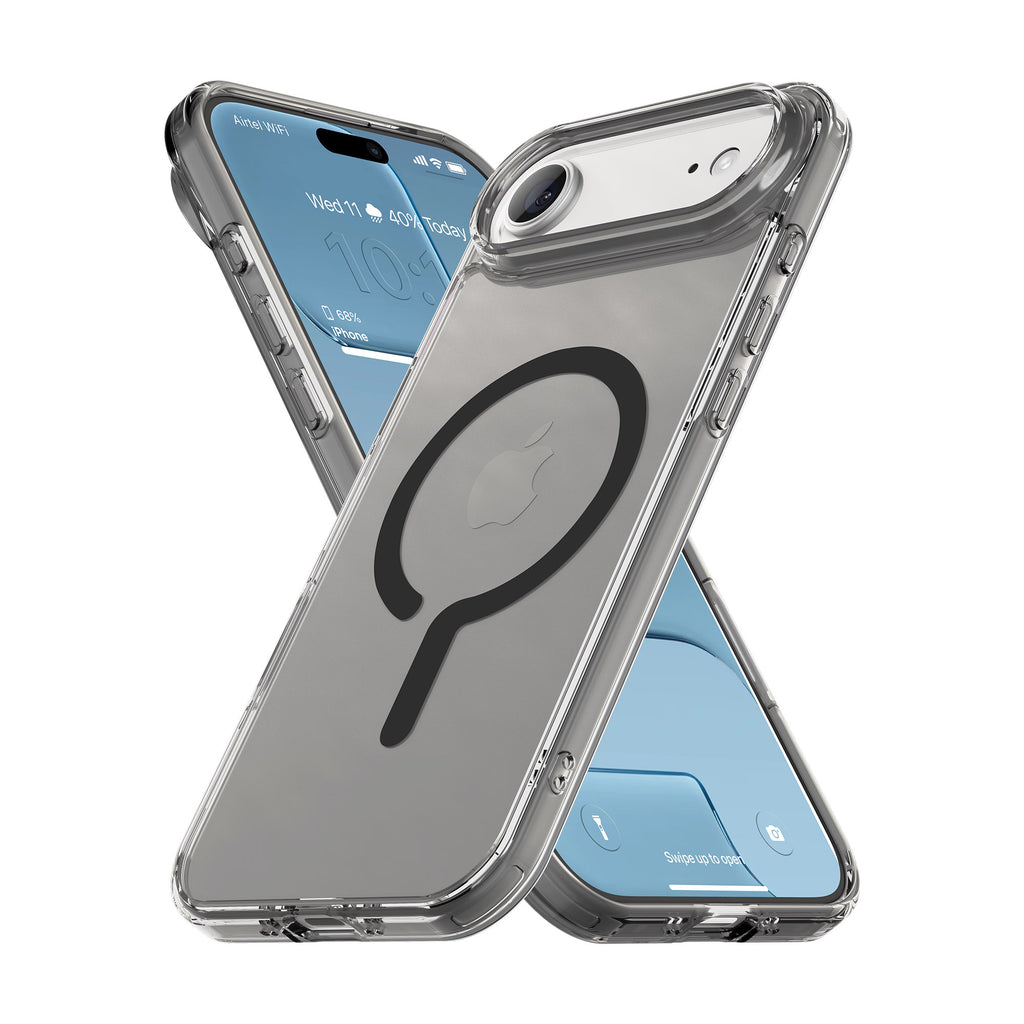 Vaku Luxos ® Apple iPhone 17 Air Glassy Magpro Smokey Transparent TPU Case Shockproof Non-Yellowing Scratch Resistant Military Grade Protection Screen Protector Back Cover