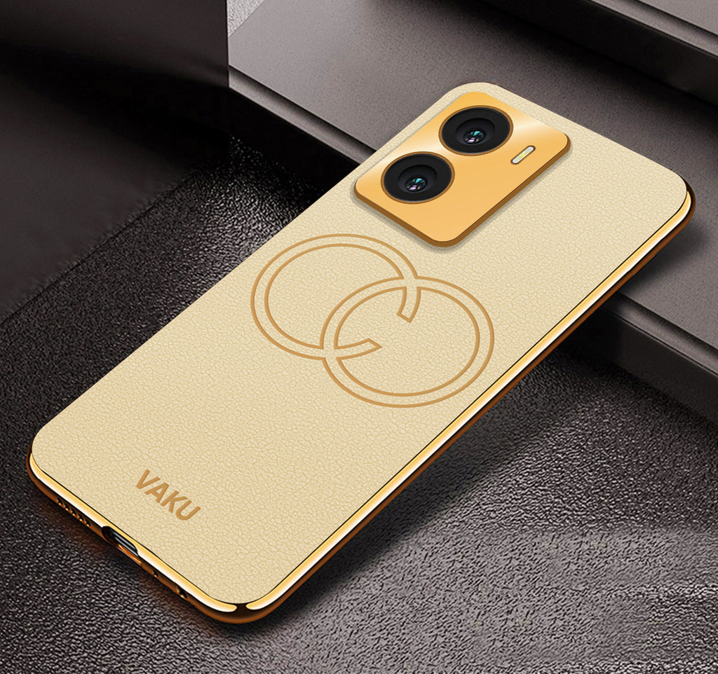 Vaku ® Vivo Y56 Skylar Leather Pattern Gold Electroplated Soft TPU Back Cover