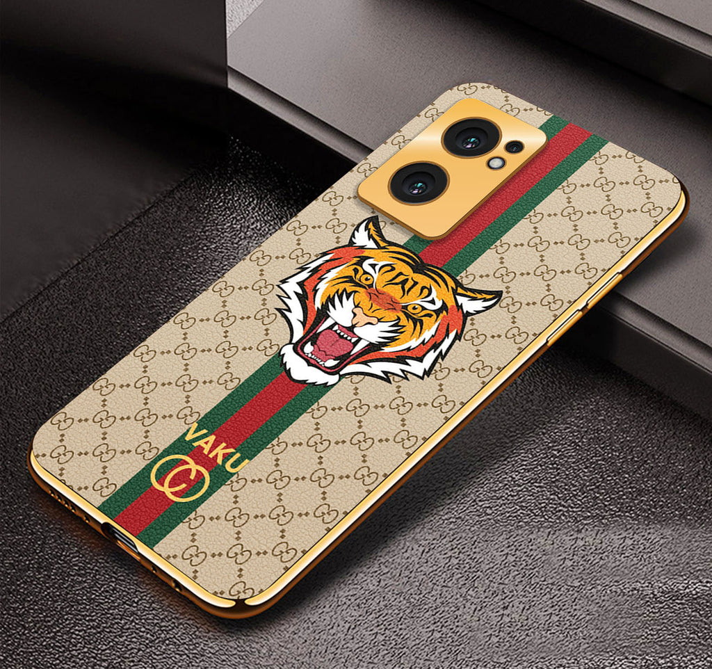 Vaku ® Oppo Reno7 5G Lynx Designer Leather Pattern Gold Electroplated Soft TPU Back Cover Case