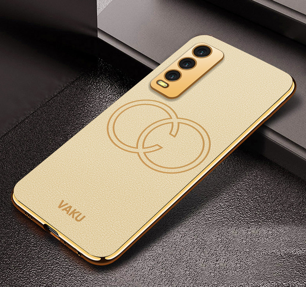 Vaku® Vivo Y20 Skylar Leather Pattern Gold Electroplated Soft TPU Back Cover