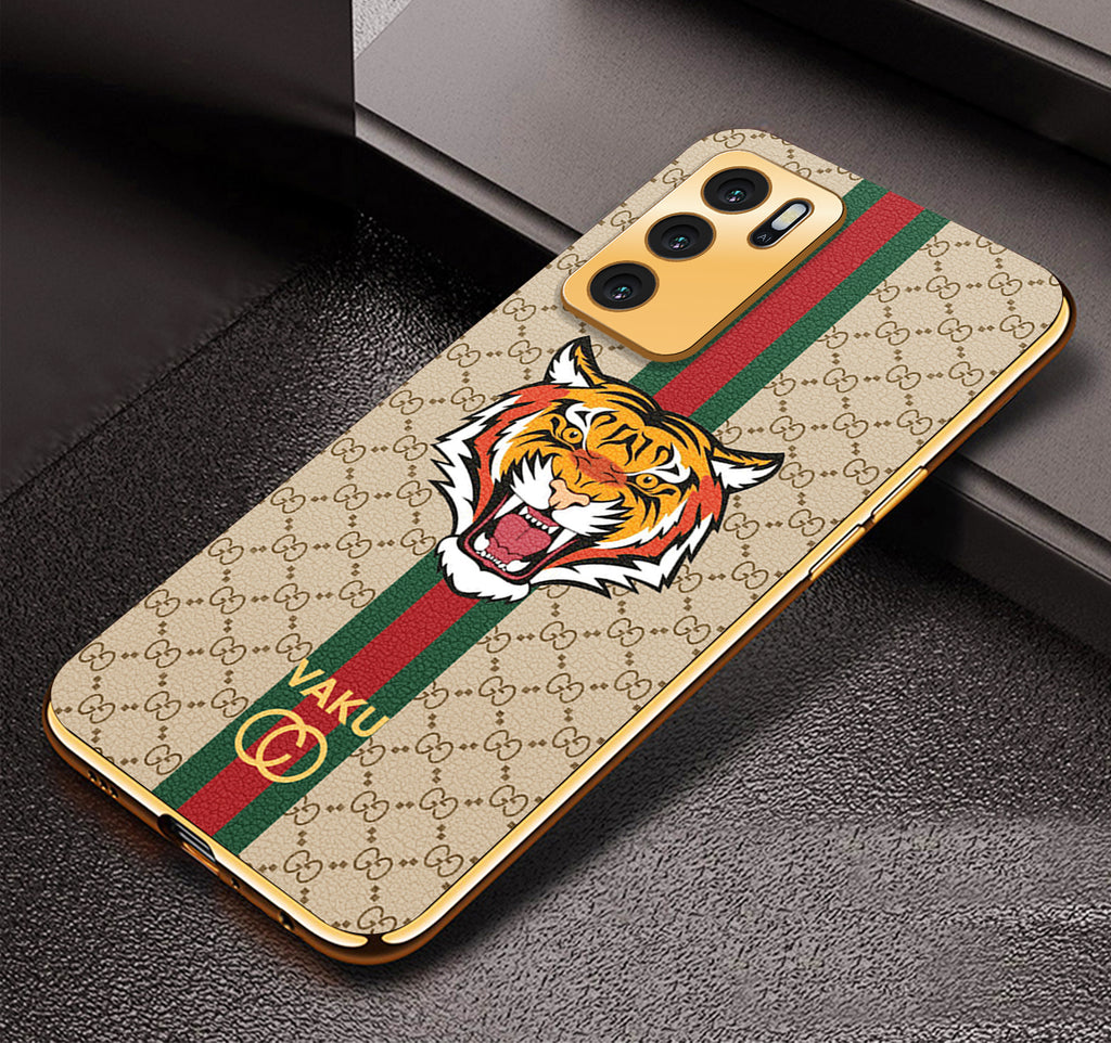 Vaku ® Oppo A16 Lynx Designer Leather Pattern Gold Electroplated Soft TPU Back Cover Case